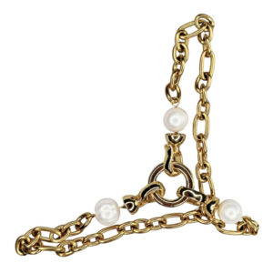 Finger Bracelet With Pearls - Gold and White