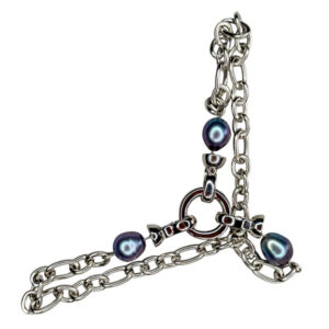 Finger Bracelet With Pearls - Silver and Blue