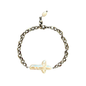 Pearl Cross Silver Chain Bracelet