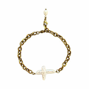 Pearl Cross Gold Chain Bracelet