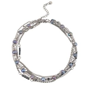 Necklace "Chameleon + black lace pearls"