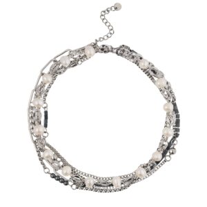 Necklace White Lace Pearls and Chameleon